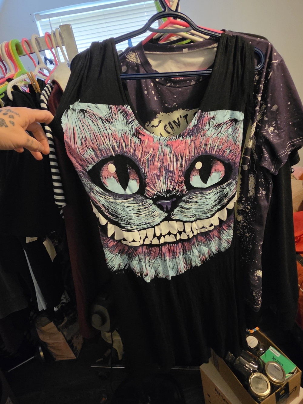 Black Cat Graphic Pet Tee with Pink & Teal Design